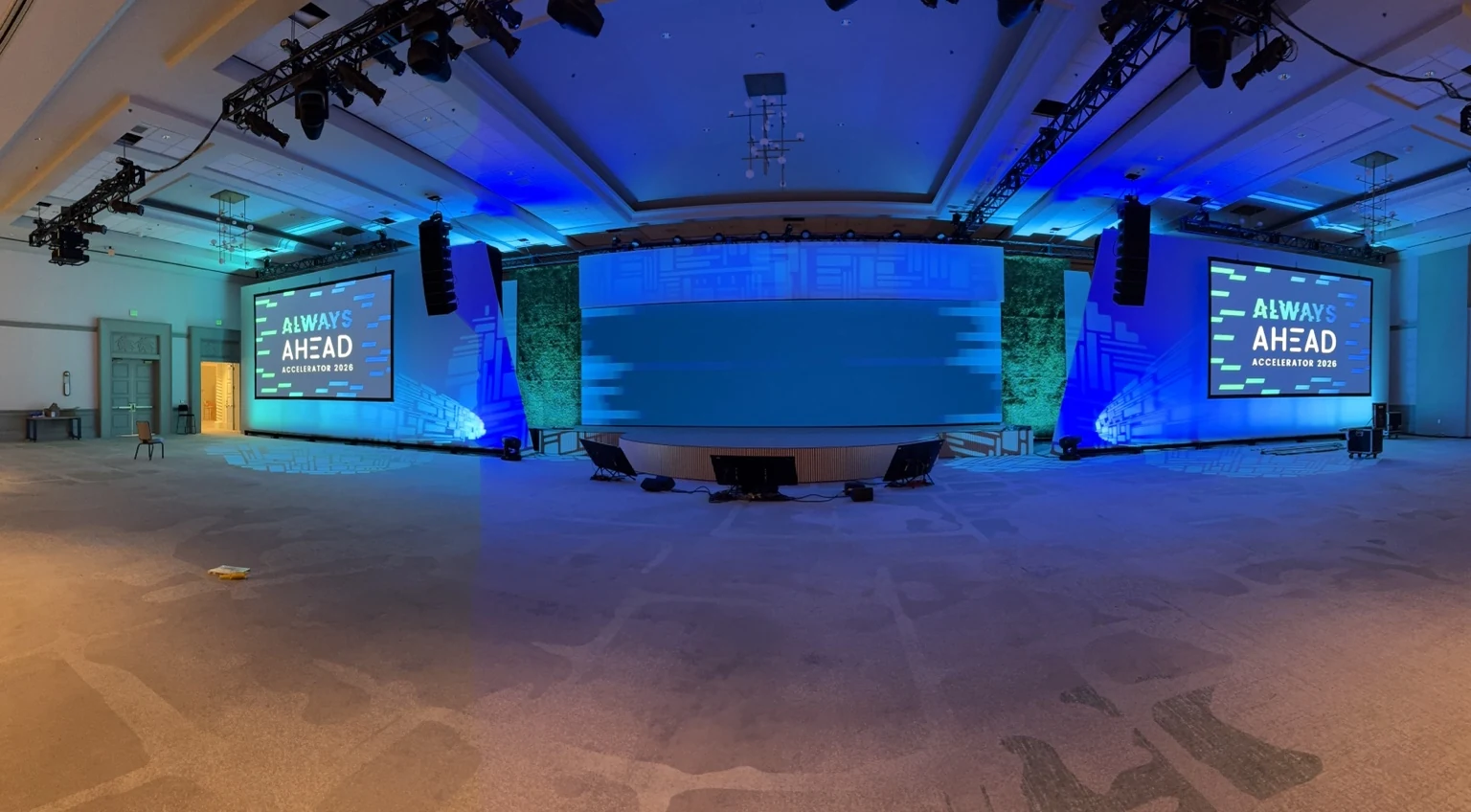 AHEAD Accelerator 2026 stage-ready ballroom before the audience arrives