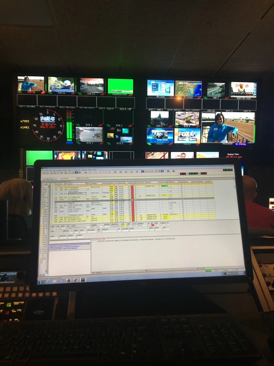 FOX 45 news control room with multiview feeds and rundown workstation